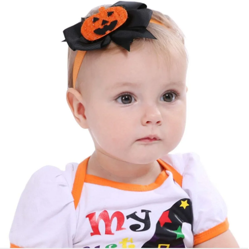 2Pcs/Set Baby Halloween Hair Accessories, Kids Pumpkin Skull Spooky Fun Accessories, Bow Hair Bands, Newborn Easter Headpieces