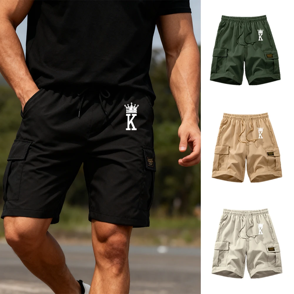 

Summer Men's Multi Pocket Printed Cargo Shorts Drawstring Elastic Waist Loose Knee Length Shorts Outdoor Casual Pants