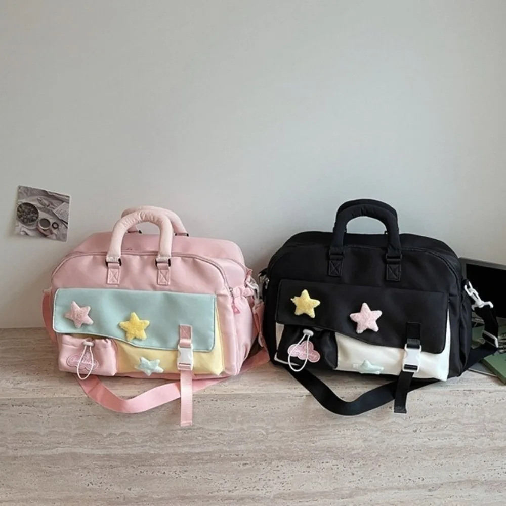 Large Capacity Macaron Color Travel Duffle Bag Portable Star Gym Shoulder Bag Multi-pocket Polyester Crossbody Bag Women
