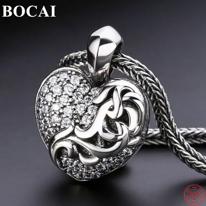 

BOCAI S925 Sterling Silver Charms Pendants for Women Men New Fashion Eternal Vine Heart Zircon Punk Jewelry Free Shipping