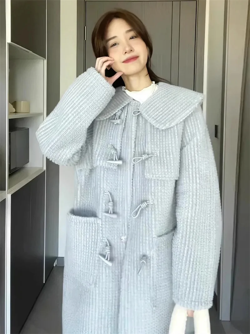 

Doll Neck Button up Cardigan Coat for Women in Autumn Winter 2024 Chubby mm Loose New Slimming and Niche Lnstagram Style Coat