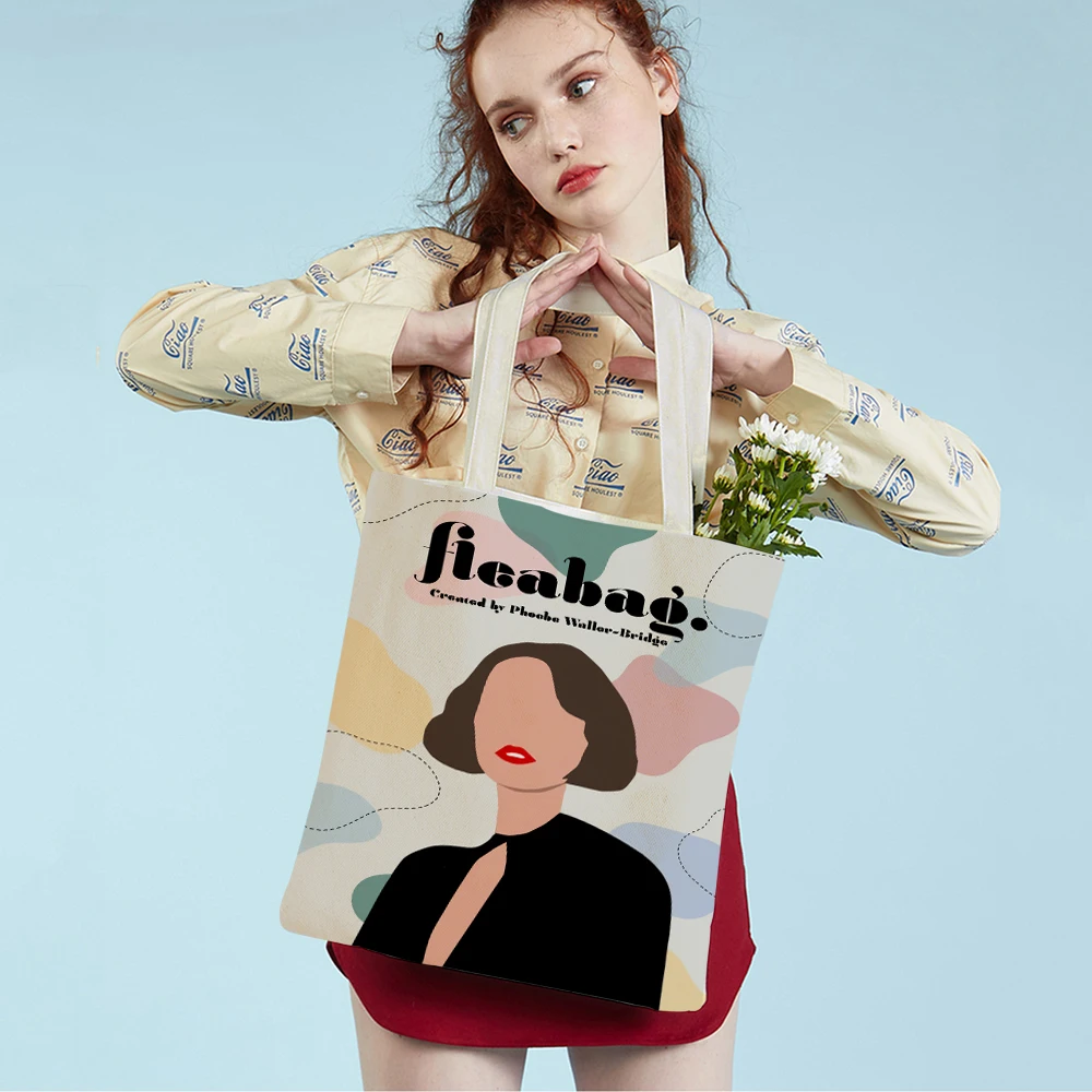 Tv Show Fleabag Lady Shopping Bags Cartoon Art Reusable Foldable Eco Canvas Women Shopper Bag Travel Tote Handbag