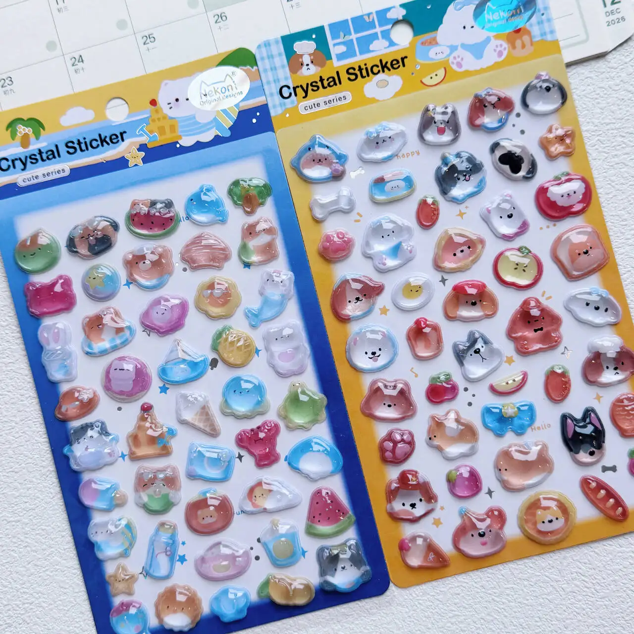 NEKONI Crystal Kawaii Animals Cartoon 3D Relief Stickers Scrapbooking Diy Journal Stationery Sticker Deco School Supplies Gift