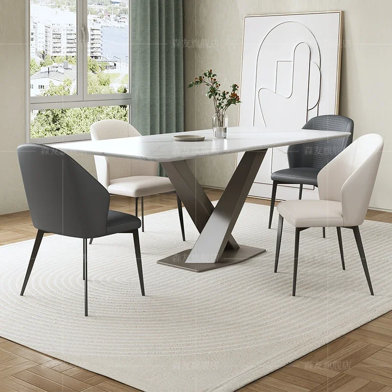 

Senyou, Delifeng rock slab dining table Nordic modern simple small apartment household marble dining table and chair combination