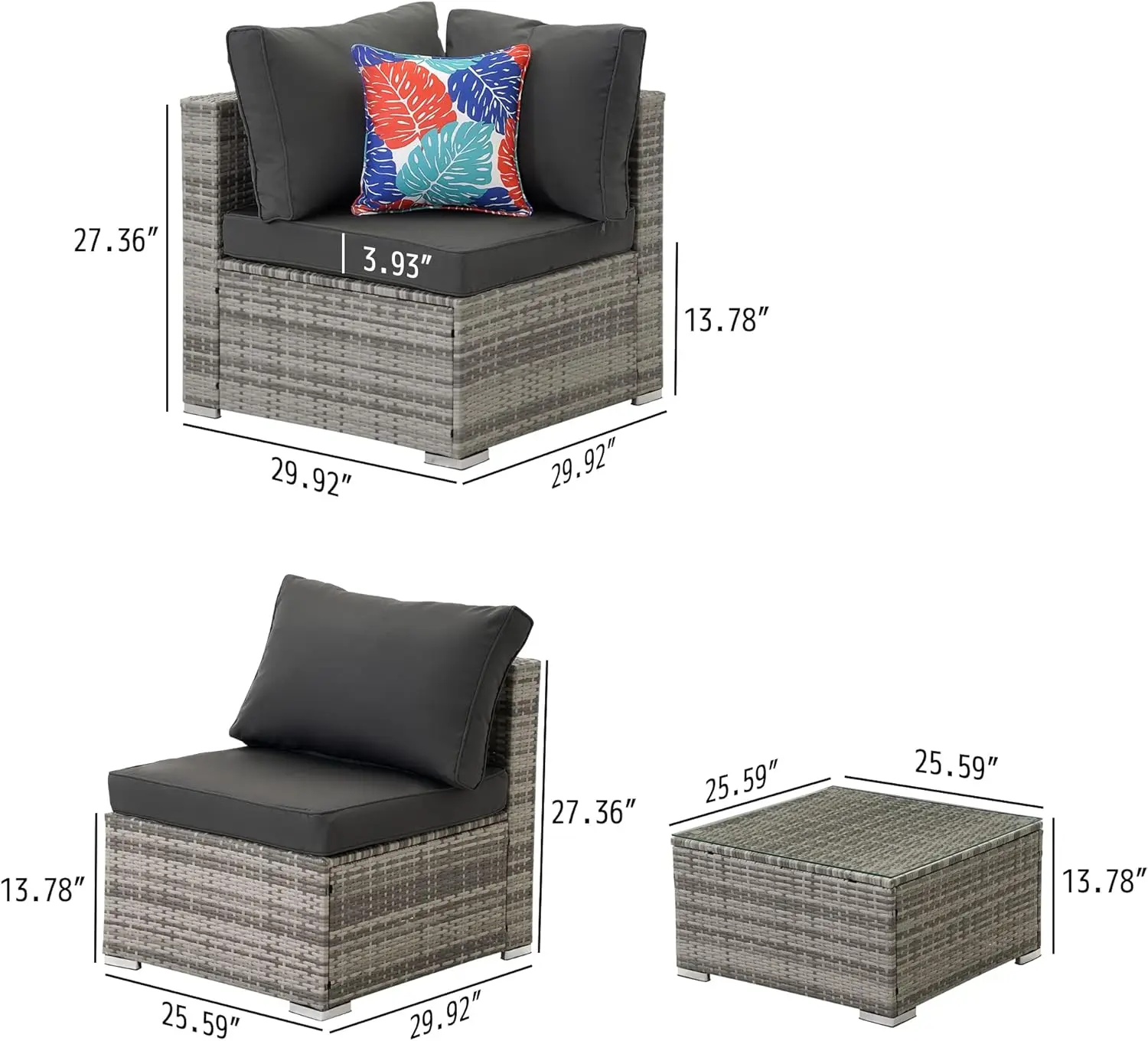 Patio Furniture Set,Wicker Outdoor Conversation Set,Rattan Sectional Sofa Set w/Washable Cushions & Glass Coffee Table