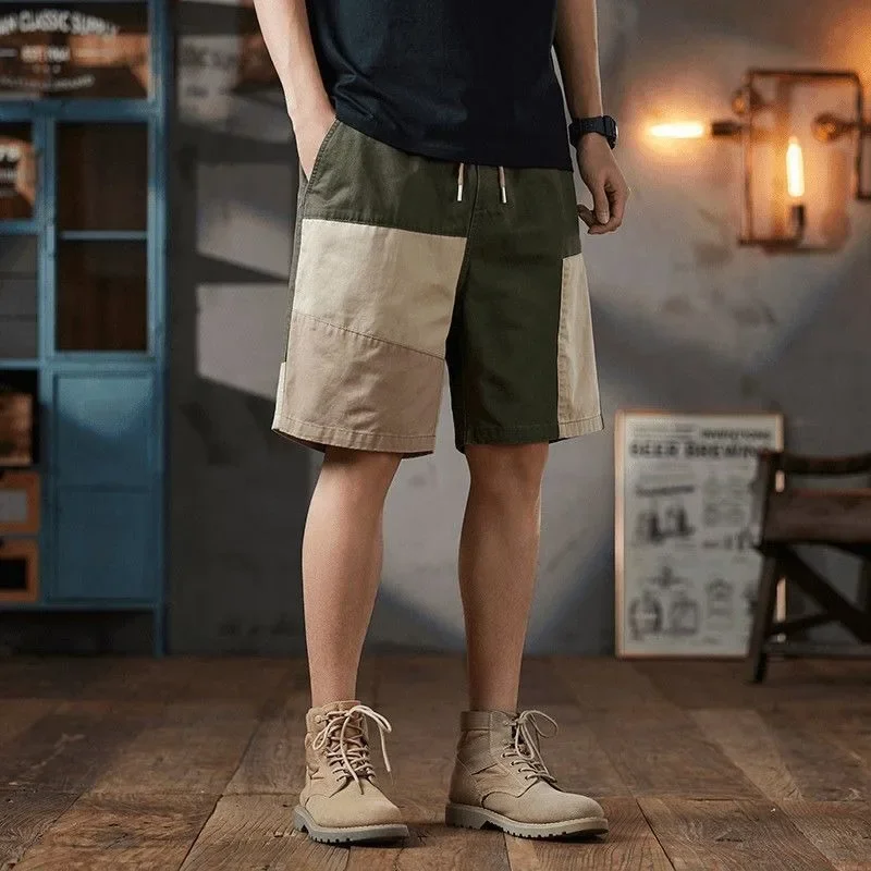 

Широкие длинные короткие брюки с карманами для мужчин, полубермуды с эластичной резинкой на талии, свободные мужские шорты-карго, мешковатые шорты на шнурке Hevy Whate, нейлон