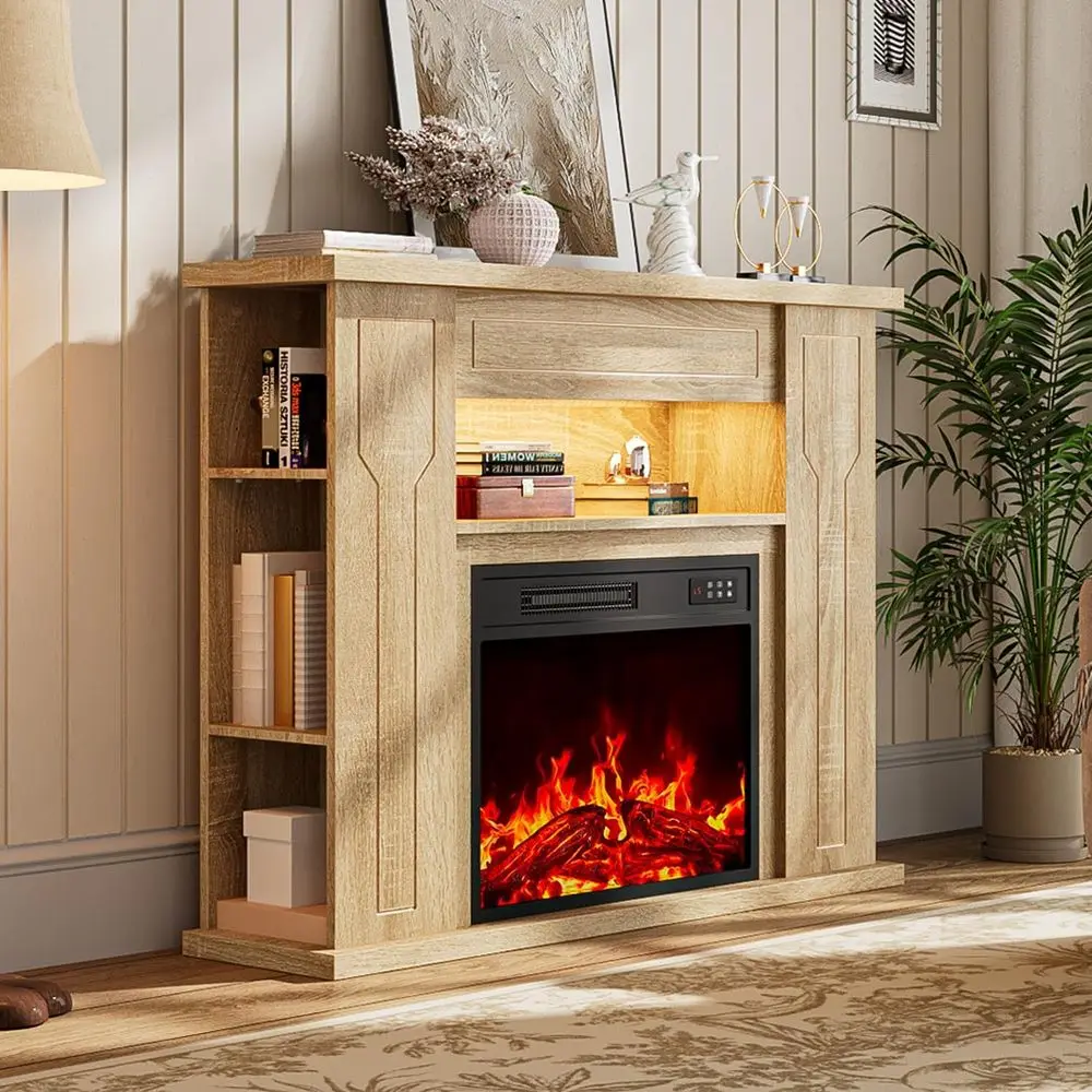 

43 Electric Fireplace with Mantel, Solid Wood TV Stand, Freestanding Entertainment Center, 23 Fireplace Insert Heater for Living