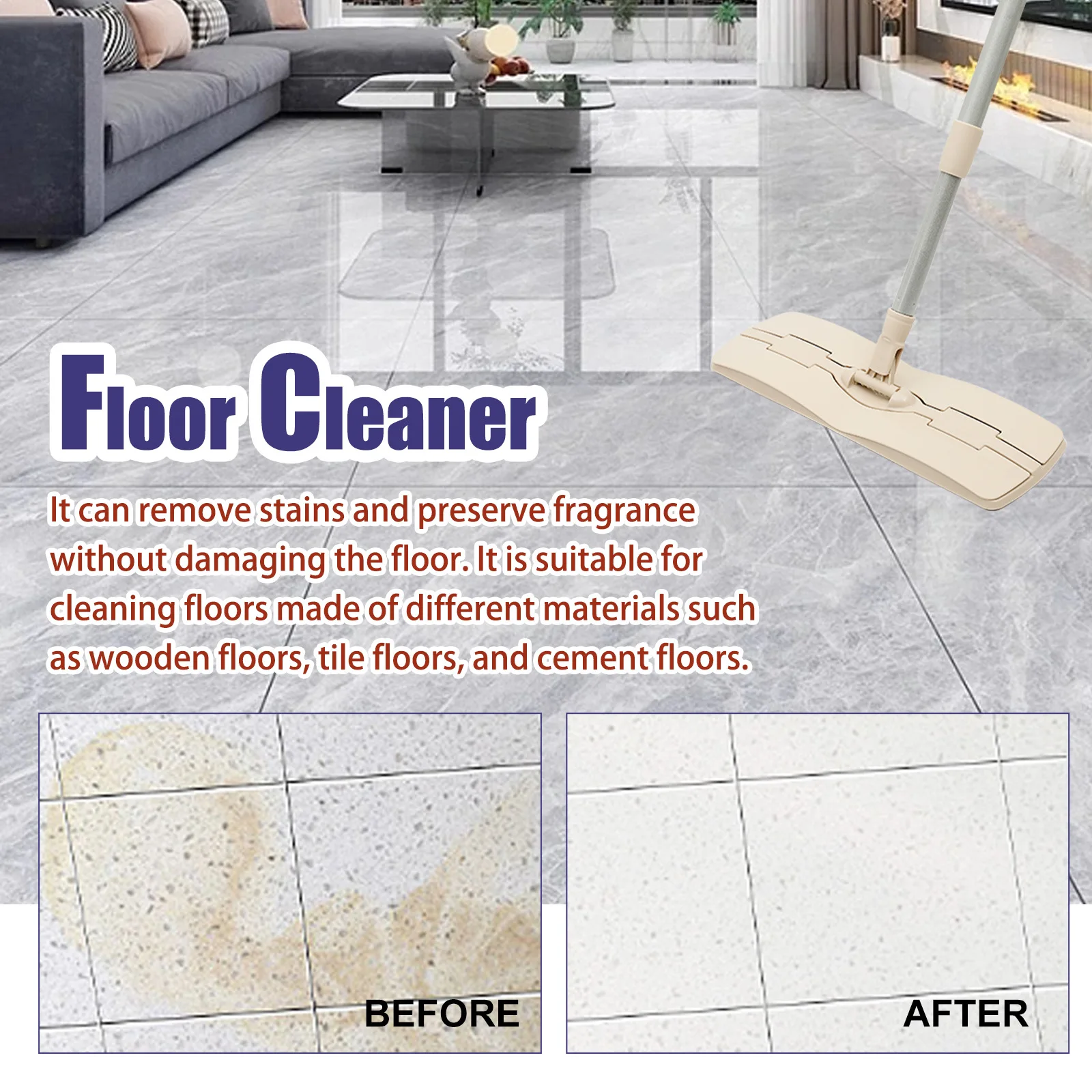 Tile Cleaner Liquid Tile Dirt Brighten Cleaning Floor Strong Stain Removal Wooden Floor Scratch Polishing Floor Cleaner Solution