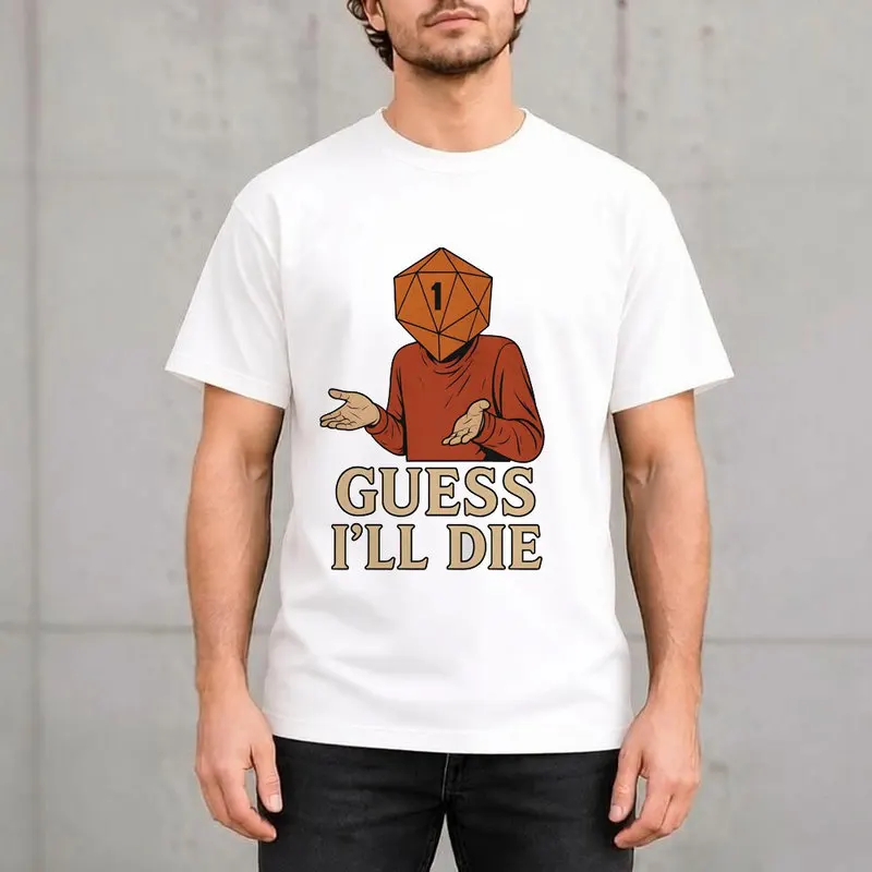 Guess I'll Die T-Shirt  D&D D20 Dice Shirt Vintage RPG Gaming Tee  Funny DnD Gift for Dungeon Masters Players  Retro 80s Style