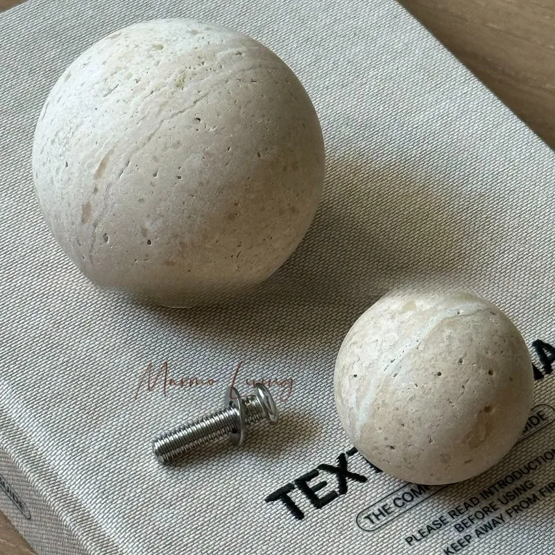 100% Natural Marble Door Handle Black Silver Travertine Stone Ball Knob  Designer Art Retro Drawer Handle