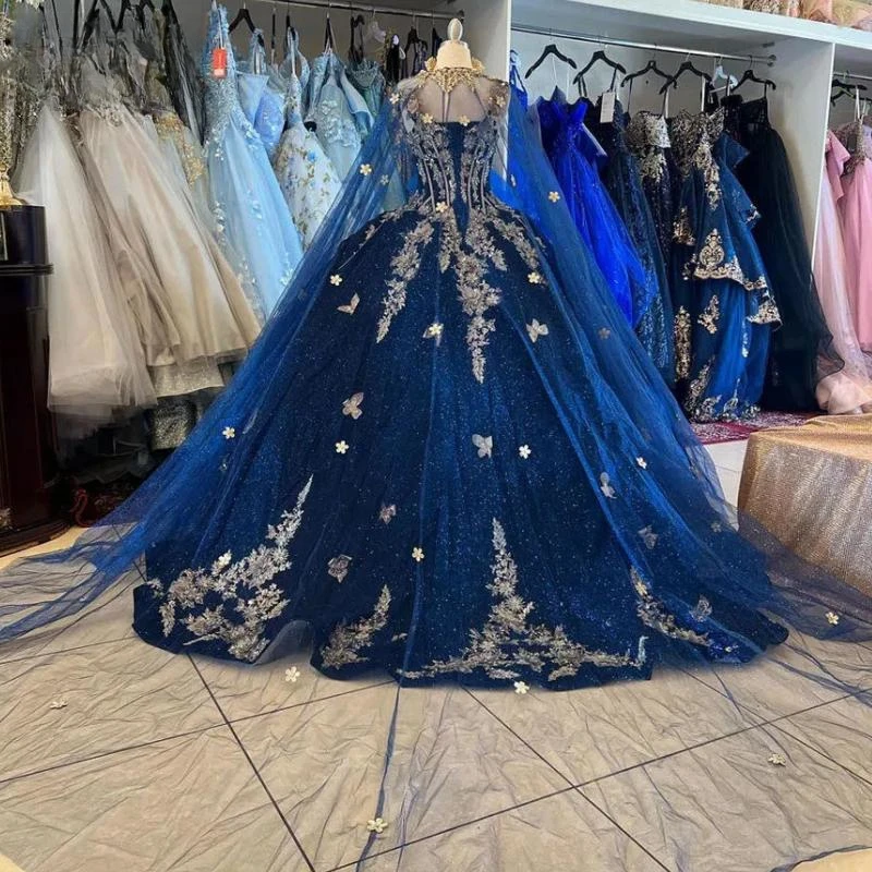 Neue dunkelblaue Quince anera Kleider Ballkleider Applikationen Samt Geburtstags feier Abendkleid Vestidos de 15 Quinceañera