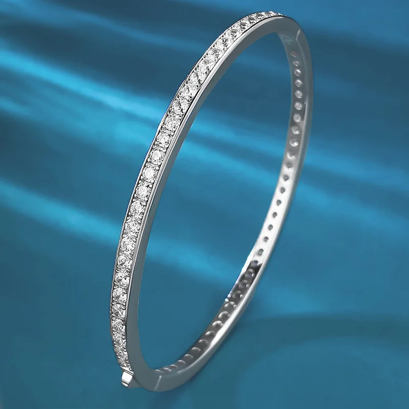 Luxury white gold solid platinum PT950 half diamond bracelet, exquisite  fashionable and simple single row diamond bracelet