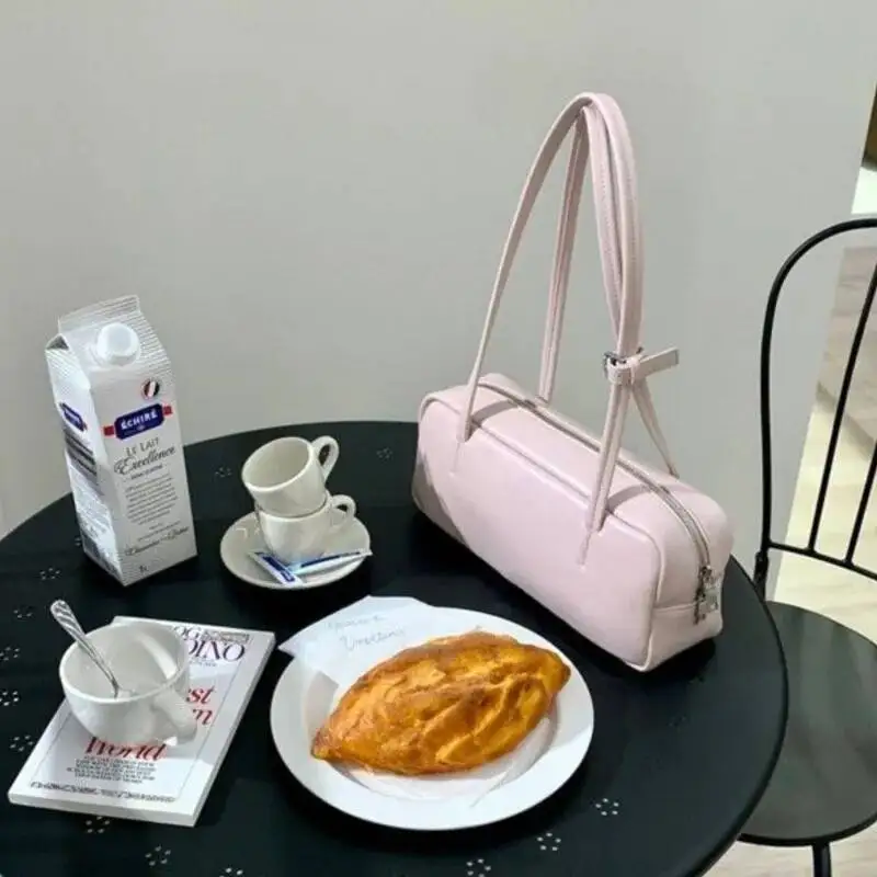 Japanese Style Sweet Cute Bow Shoulder Bags Women Leather Large Capacity Crossbody Ladies Square Casual Gentle Underarm Bag