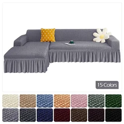L-shaped Plaid Seersucker Skirt Sofa Cover Plain Striped Pattern Sofa Cover for Living Room Elastic Armchair Cover 1/2/3/4 Seats
