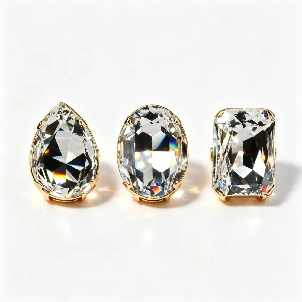 3PCs Square Shape Square Rhinestone Ring Adjustable Size Rhinestone Crystal Adjustable Crystal Ring Large Size Exaggerated Giant