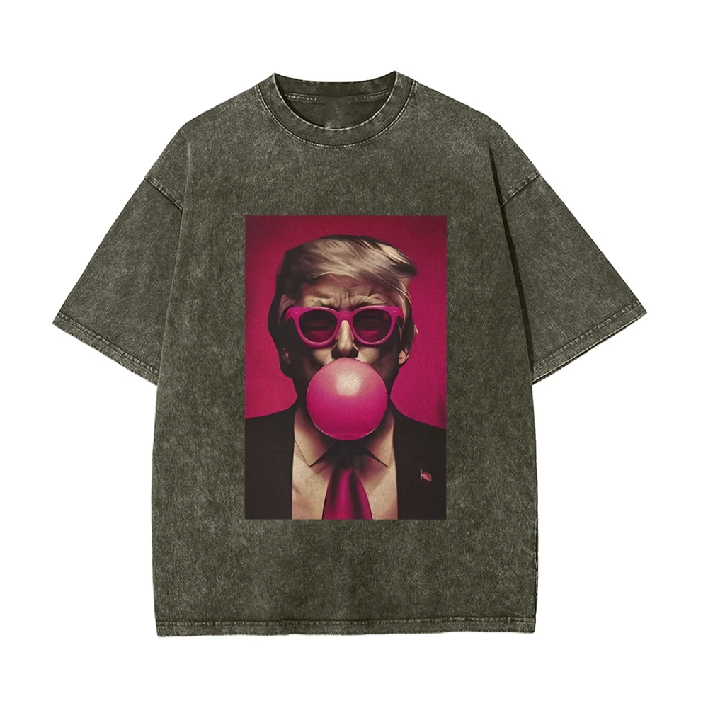 Trend Us President Trump Graphic Printing T-Shirt Retro Washed Denim Fabric 2024 New Loose Shoulder Short Sleeves image 4