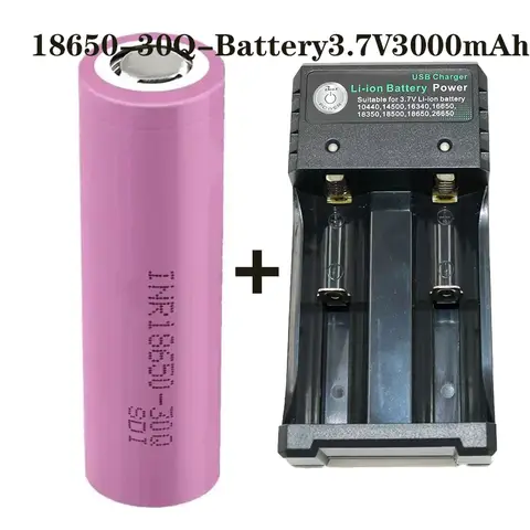 INR18650 배터리 3.7V 3000mAh INR18650 30Q 리튬이온 충전식 배터리 고출력 방전 20A 전류+충전기