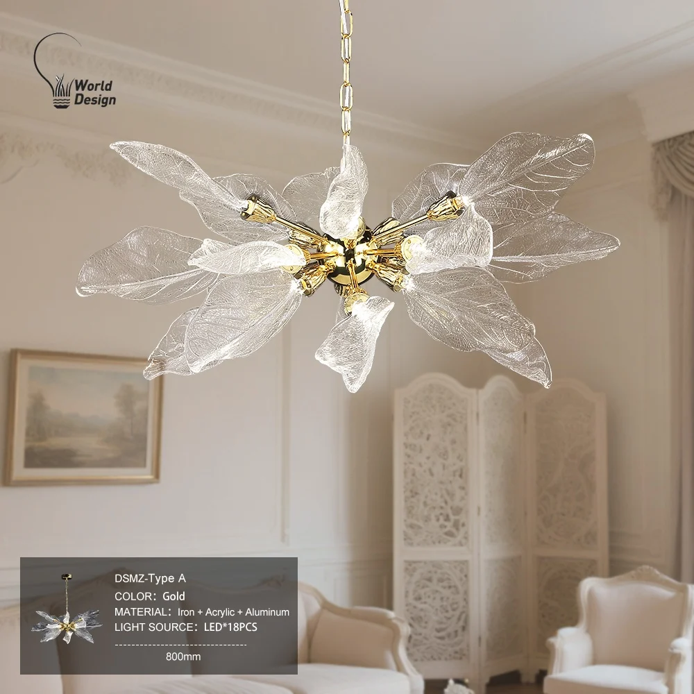 French Leaf Pendant Hanging Chandelier Living Room Bedroom Modern Luxury Leaf Pendant Light