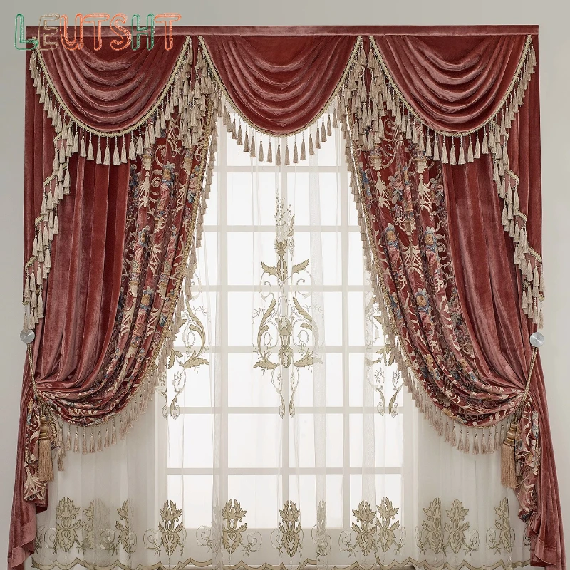 

European Curtains Living Room Luxury and Atmospheric Villa French Bedroom Velvet Hot Stamping American High-end High-end Palace