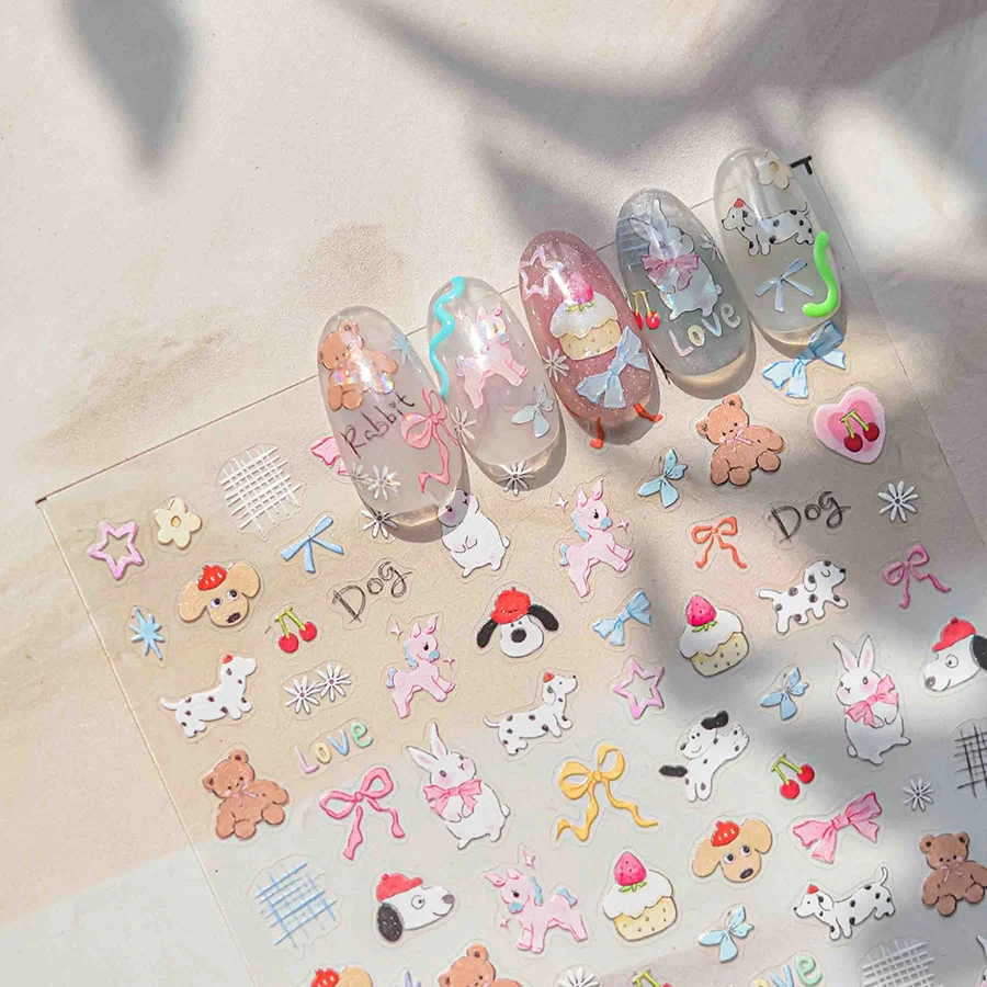 1pc Cute Little Bear Rabbit Bunny Decal Nail Sliders For Manicure Nail Sticker Nail Stickers Nail Art Decorations Flowers