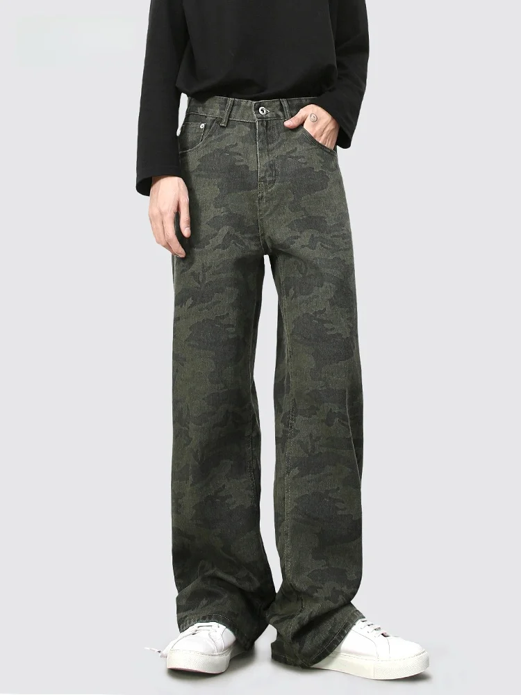 

Мужские джинсы в стиле ретро, американские, камуфляжные, прямого кроя, широкие штанины, рабочая одежда, весна-осень, повседневные, из смесового хлопка, свободного кроя