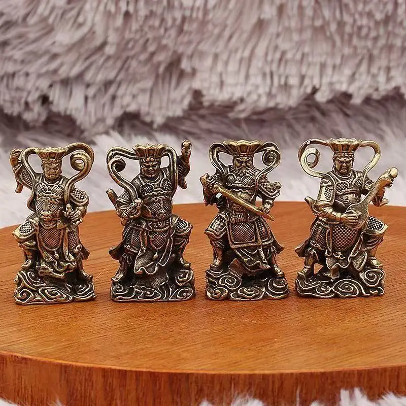 Old Brass Ornaments Four Kings Dhritarashtra Virudhaka Virupaksha Maheshvara Statue Lucky Feng Shui Decors Xmas Crafts Gift 4pc