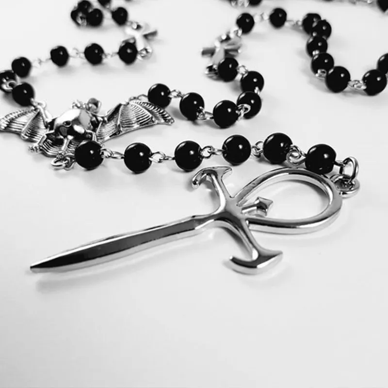 Vampire Ankh Rosary Occult Vamp Goth Ankh Beads Bat Gothic Vampire Vampiric Beaded Egyptian Tradgoth Jewelry Gift Handmade