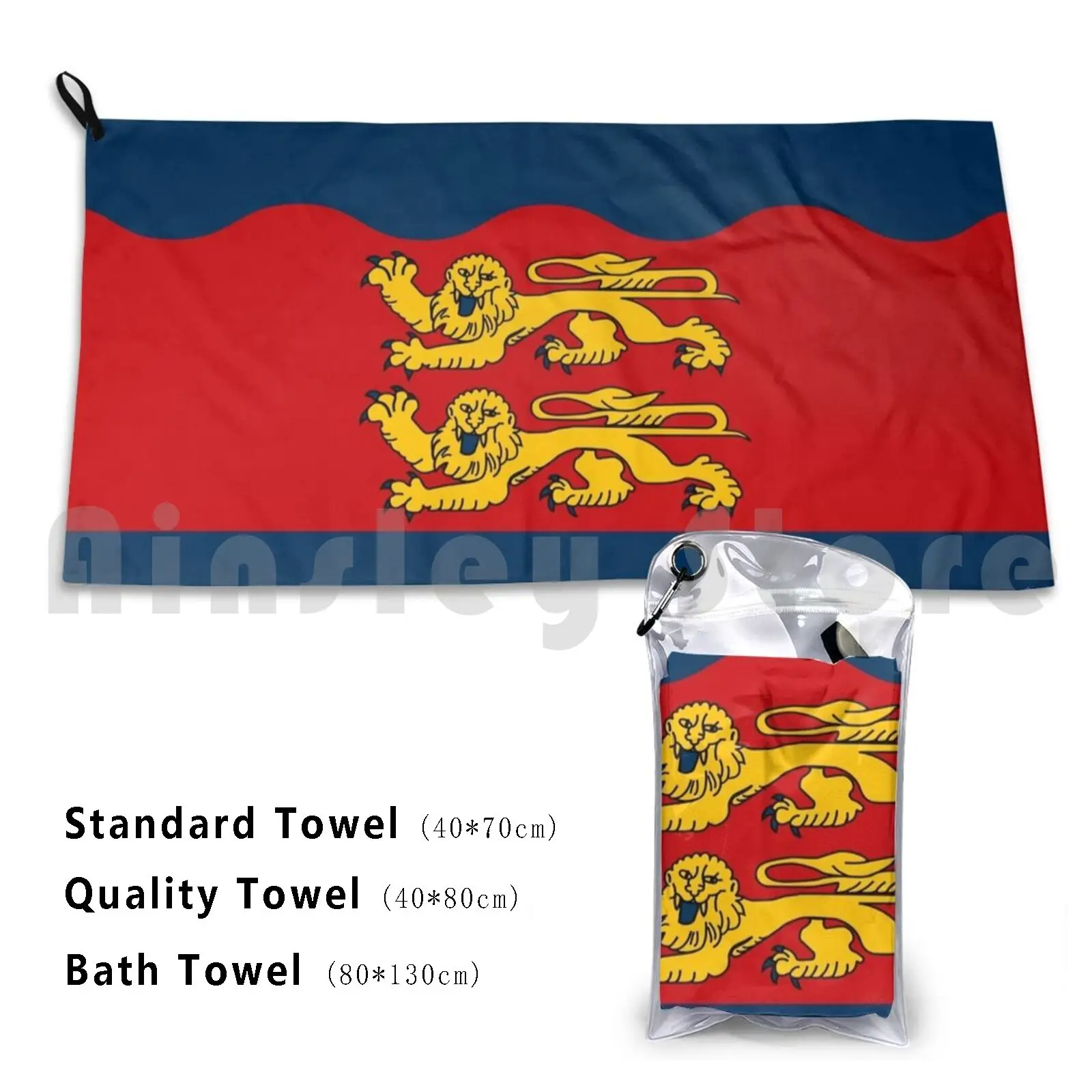 Toalla de playa con bandera de Calvados (Francia), toalla de calidad de secado rápido, Escudo de Armas de Normandía, Normandía, Calvados franceses de Francia