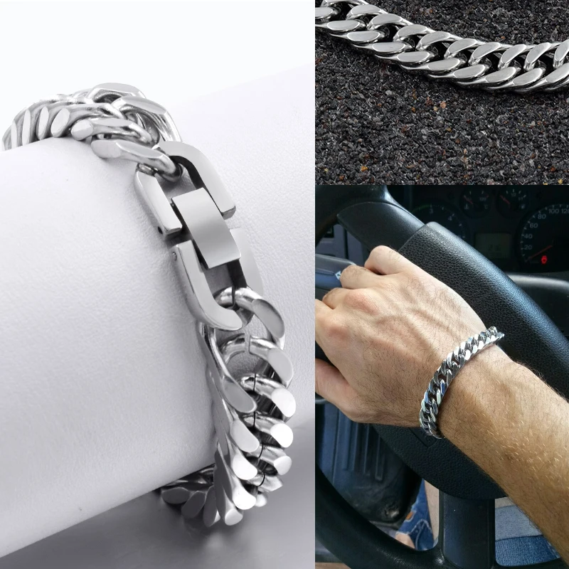 GOKADIMA Stainless Steel Cuban Bracelet for Men Punk Hand Chain Male Jewelry Accessories Gift,6mm/8mm/10mm Wide Silver Color