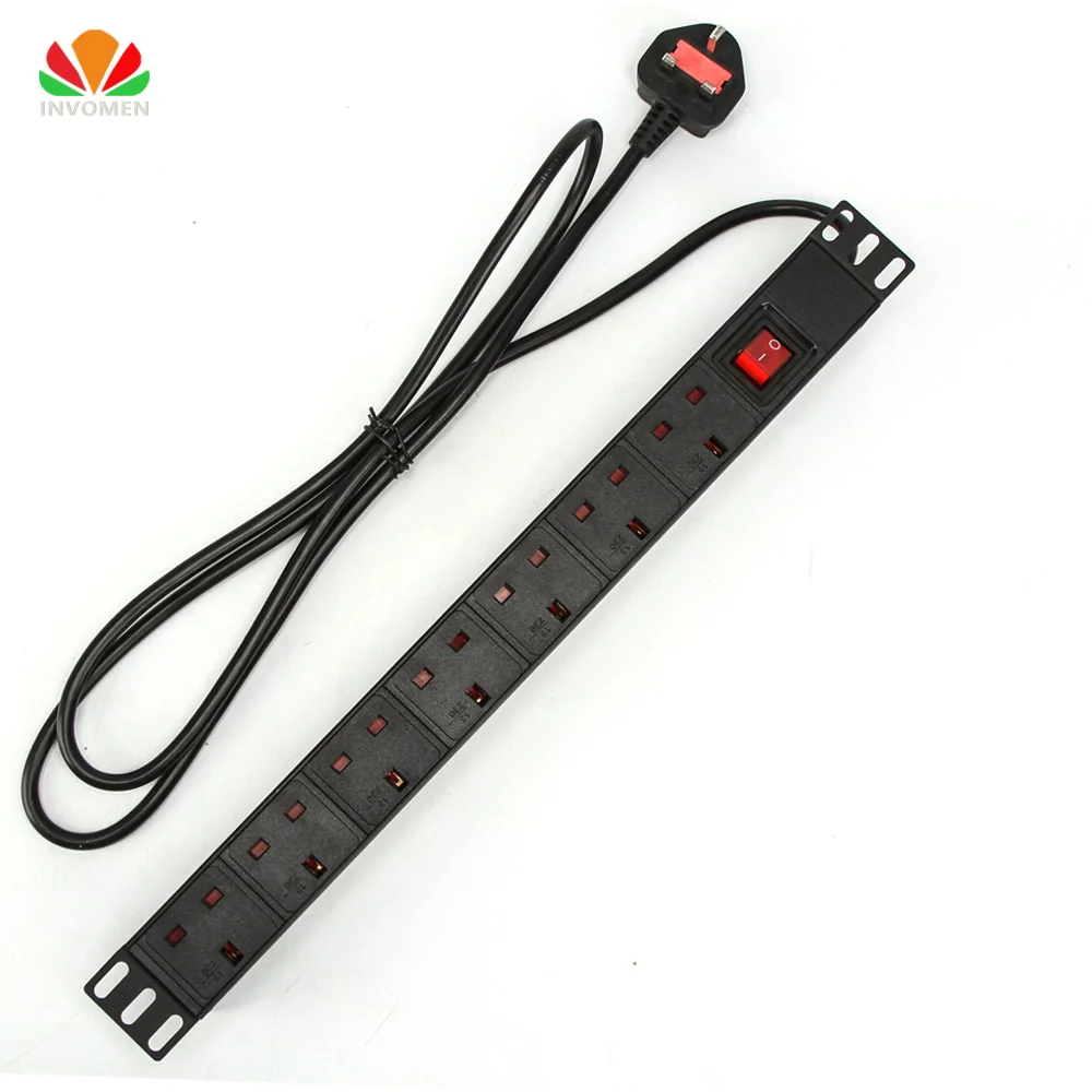 19in 1U rack 7 unit British PDU Power Strip Network Cabinet UK Socket Britain Standard Outlet Switch Supply Power Distribution