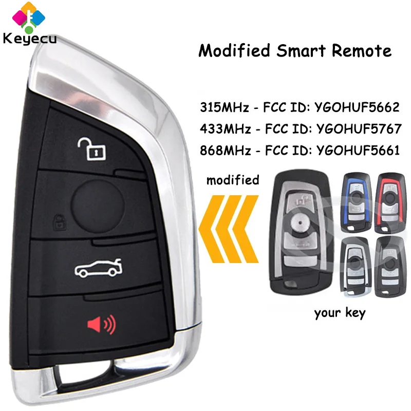 KEYECU CAS4 CAS4+ Modified Smart Remote Car Key With 4 Buttons for BMW 5 7 Series F Chassis Fob YGOHUF5662 YGOHUF5767 YGOHUF5661