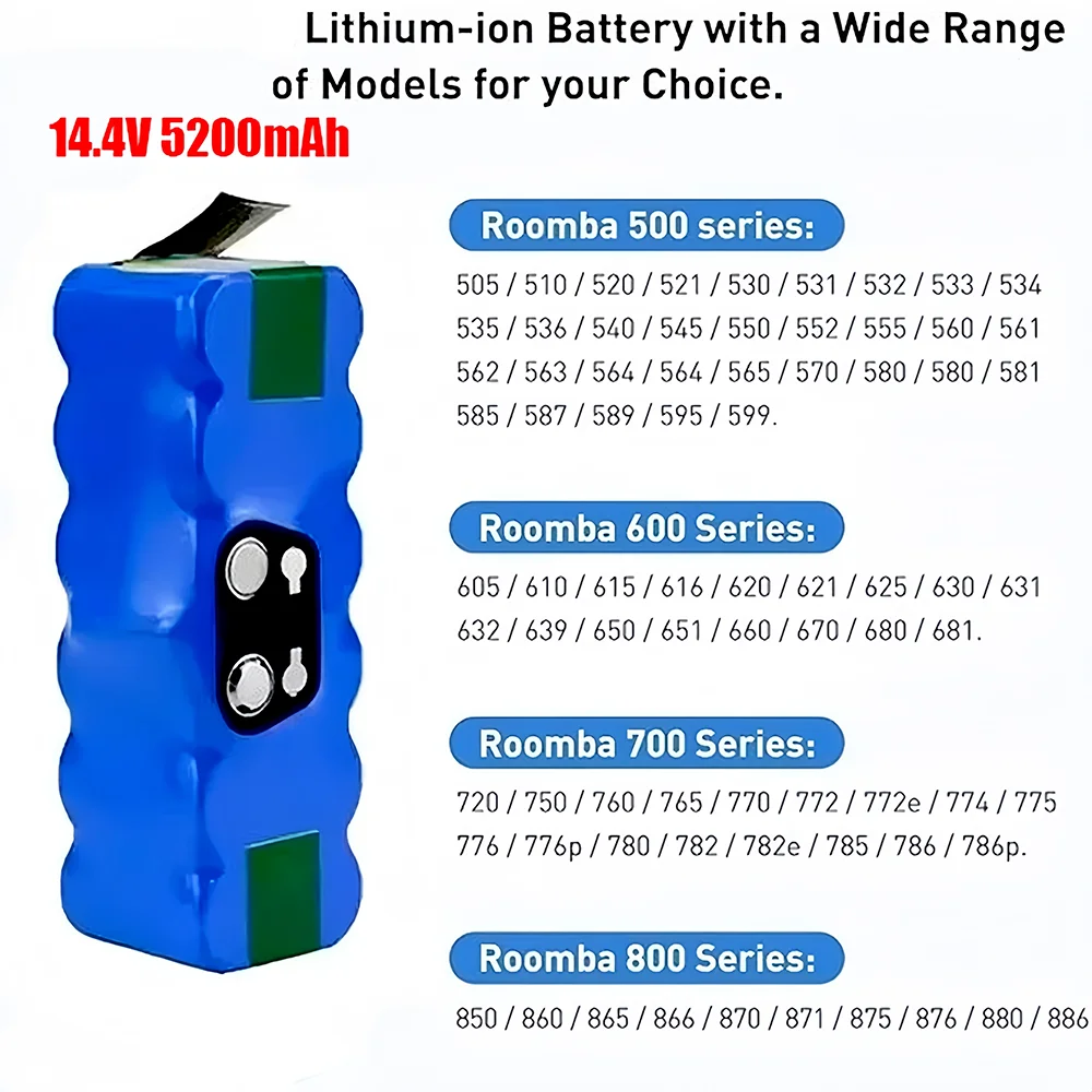 

iRobot Roomba 14.4V 5000mAh Battery Compatible with Roomba 500 600 700 800 Series Vacuum Cleaner Replacement for 620 770 Models
