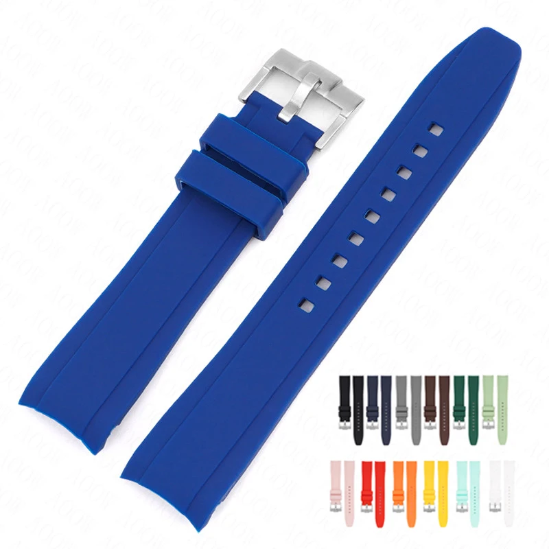 Curved End Silicone Strap for Swatch x Blancpain Stainless Steel Buckle Waterproof Diving Rubber Watch Band for Men Women 22mm