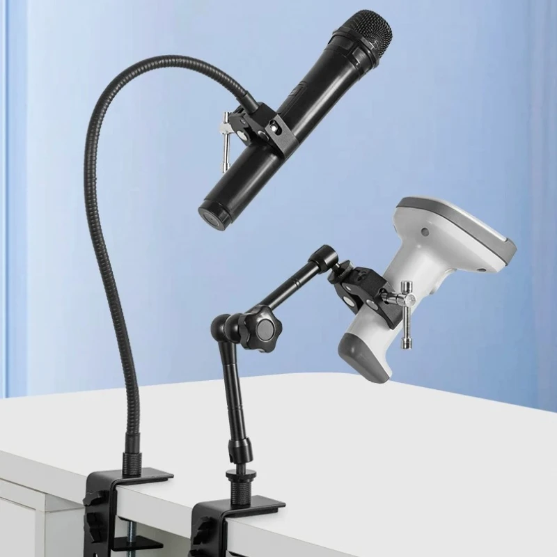 No-drill Desktop Clamp Camera Barcode Scanner Mount Bracket Multi-functional 360 Swivel Fixture Universal Support Clip Head