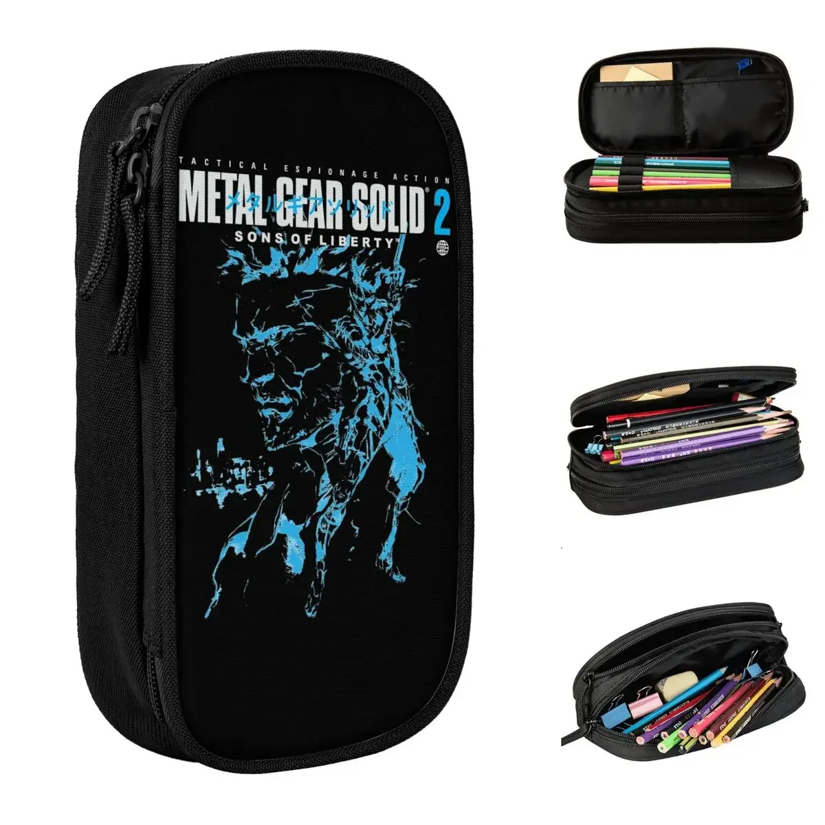 MGS2 Snake And Raiden Pencil Cases  Gear Solid Pen Bags for Student Big Capacity School Supplies Cosmetic Pencilcases