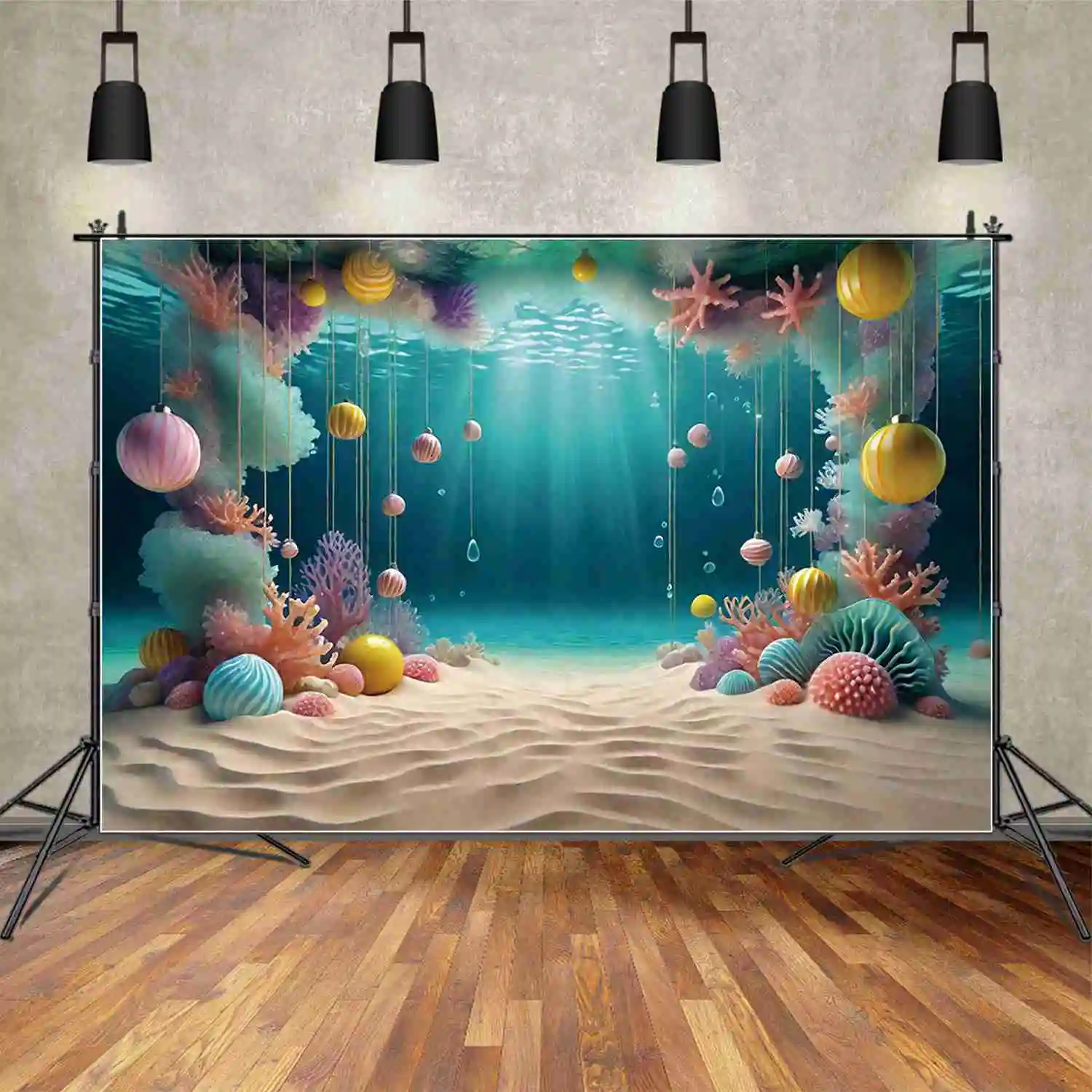 

MOON.QG Seaside Candyland First Birthday Backgrounds Child Summer Seabed Candy Backdrops Custom Party Decoration Photozone Props