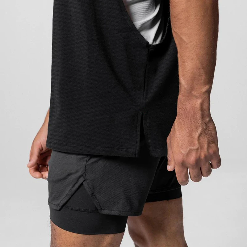 Men\'s Solid Color Running Sleeveless Tank Top Round Neck Moisture Absorbent Sweat Qucik Drying Cut Off Vest Summer Sports Shirt