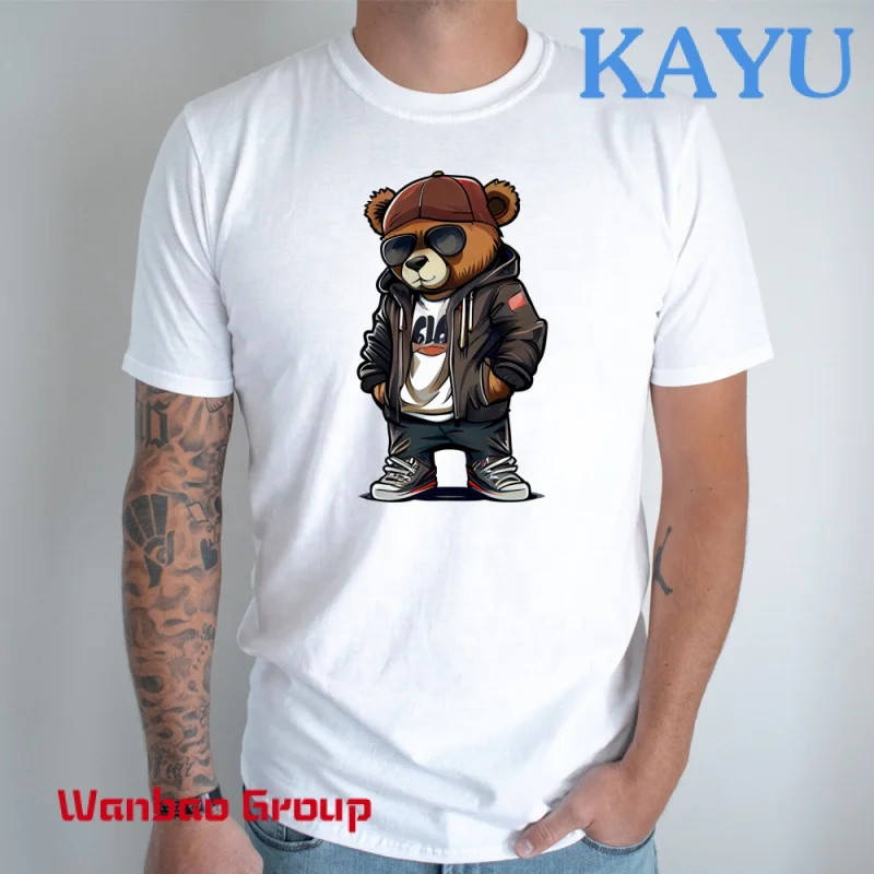 Custom  Good Quality Cool Bear DTF Custom Digital Printing Decals Teddy Bear With Hat Heat Transfer Stickers For Clothing