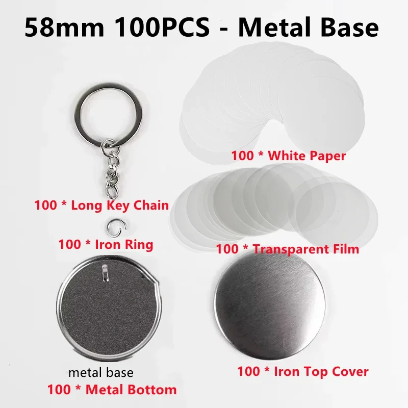 100PCS Blank Plastic/Metal Button Making Supplies 44mm 58mm Button Parts for DIY Making Keychain Key Rings Accessories view 4