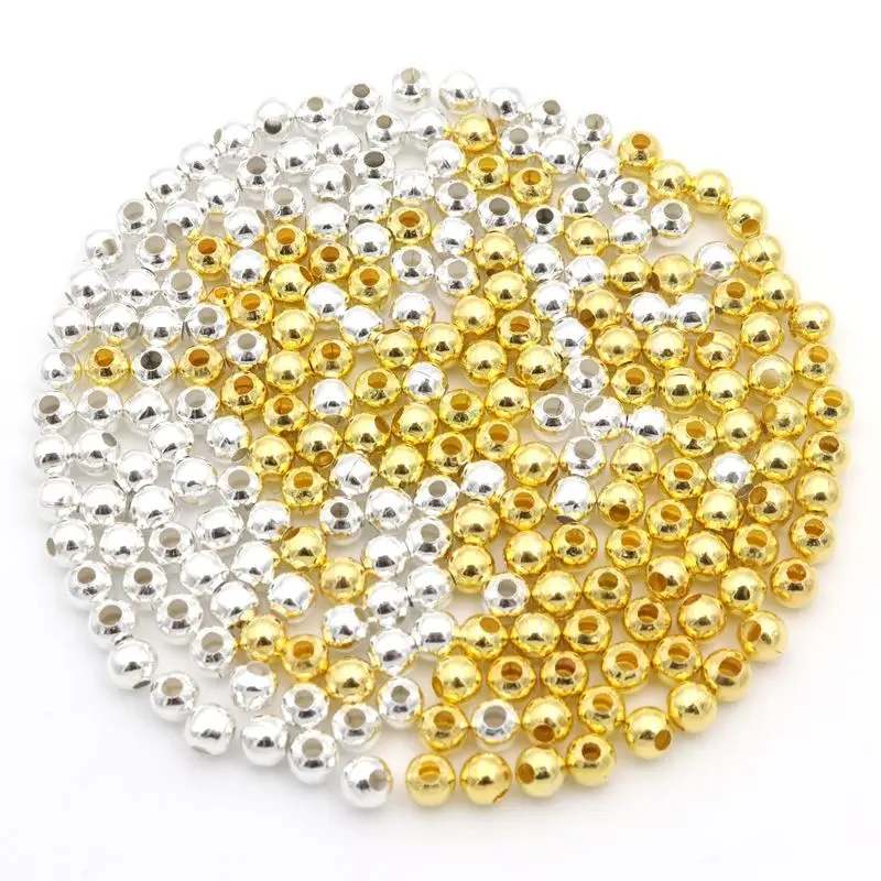 100pc 4 5 6 8mm Gold Color Smooth Ball Spacer Metal Beads For Jewelry Making Beadwork Needlework Diy Accessories Supply