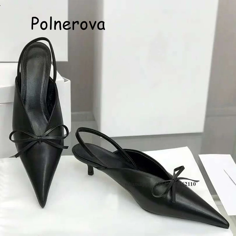 

Butterfly Knot Sandals Patent Leather Pointed Toe Women's Shoes Low-Heeled Slip On Back Strap Summer Casual Elegant Ladies Shoes