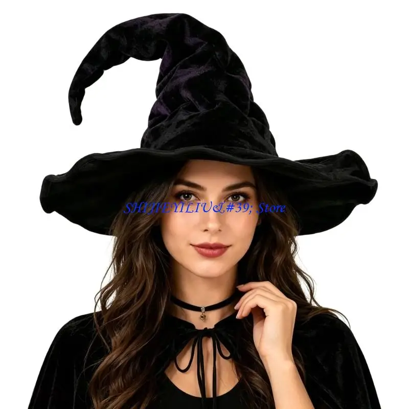 E21F Halloween Witch Hat with Plush-Look Fabric and Soft Wide for Party, Cosplay