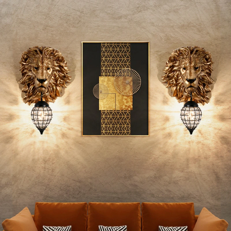 

Retro Lion Head Wall Lamp Nordic loft Led Resin Wall Lamps Living Room Restaurant Corridor Background Wall Home Decor Lighting