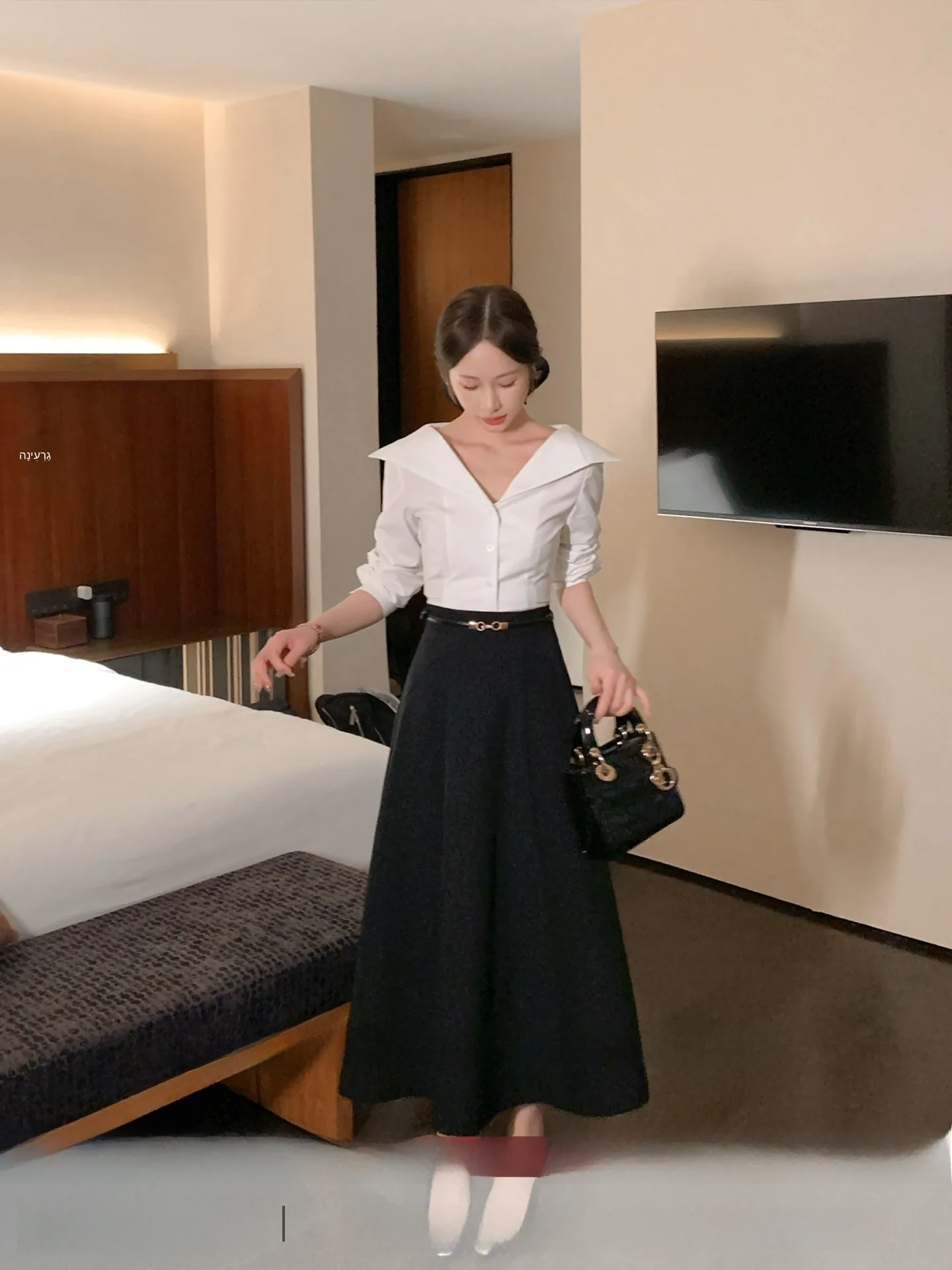 

Slimming A-Line Skirt Black Drapey High Waist Versatile Women's Spring Fashion City Commute Polyester Spandex Blend