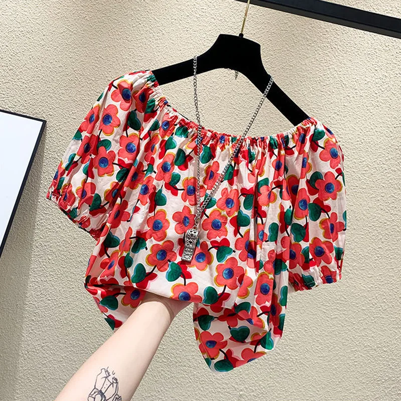 Floral Short Sleeve All-match Blouse Summer New Thin Print Chiffon Temperament Loose Shirt Tops Vintage Elegant Women Clothing