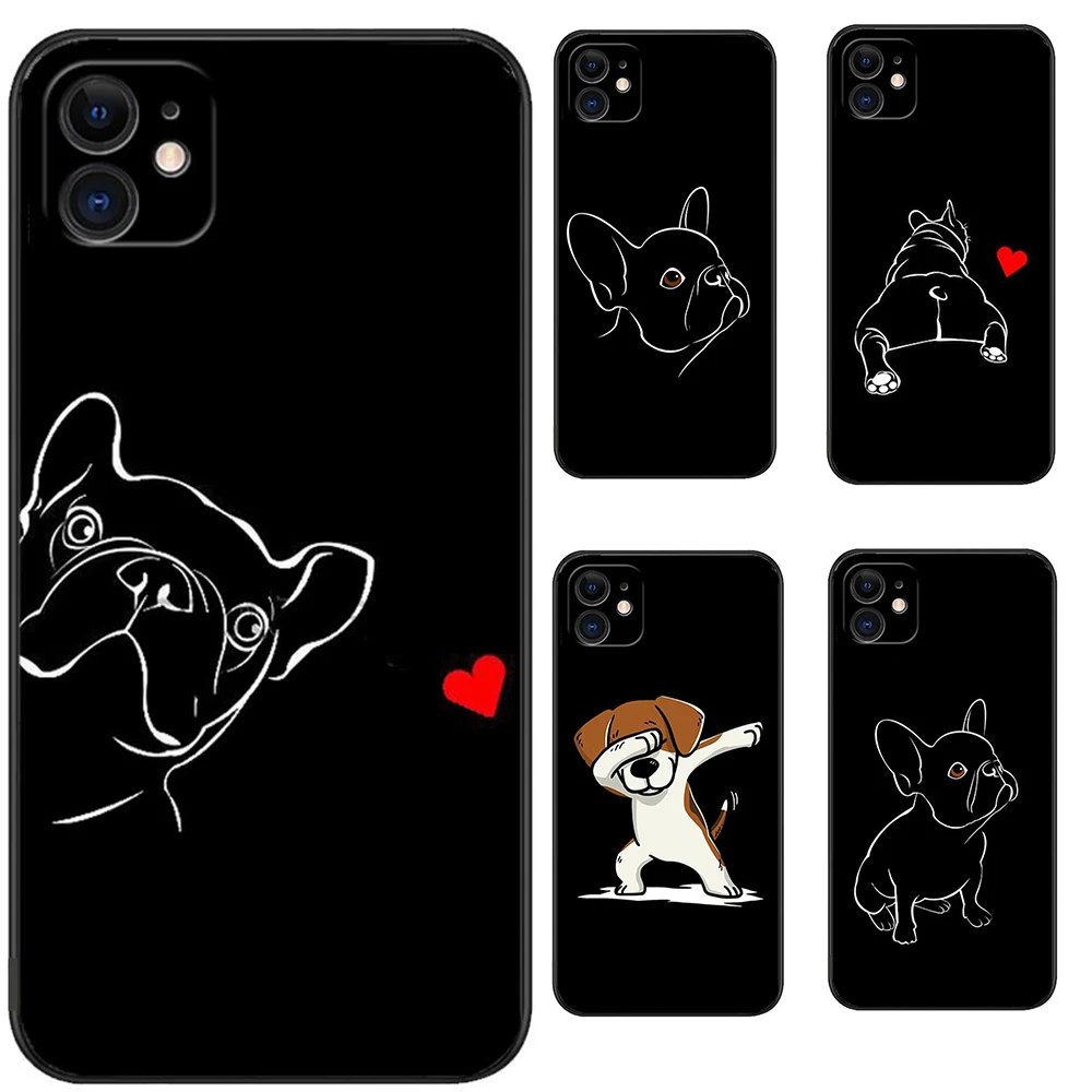 Cartoon French Bulldog phone case For IPhone 13 12 11 14 Pro Max Mini XR X XS  Max 8Plus 14plus kawaii Mobile phone shell cover