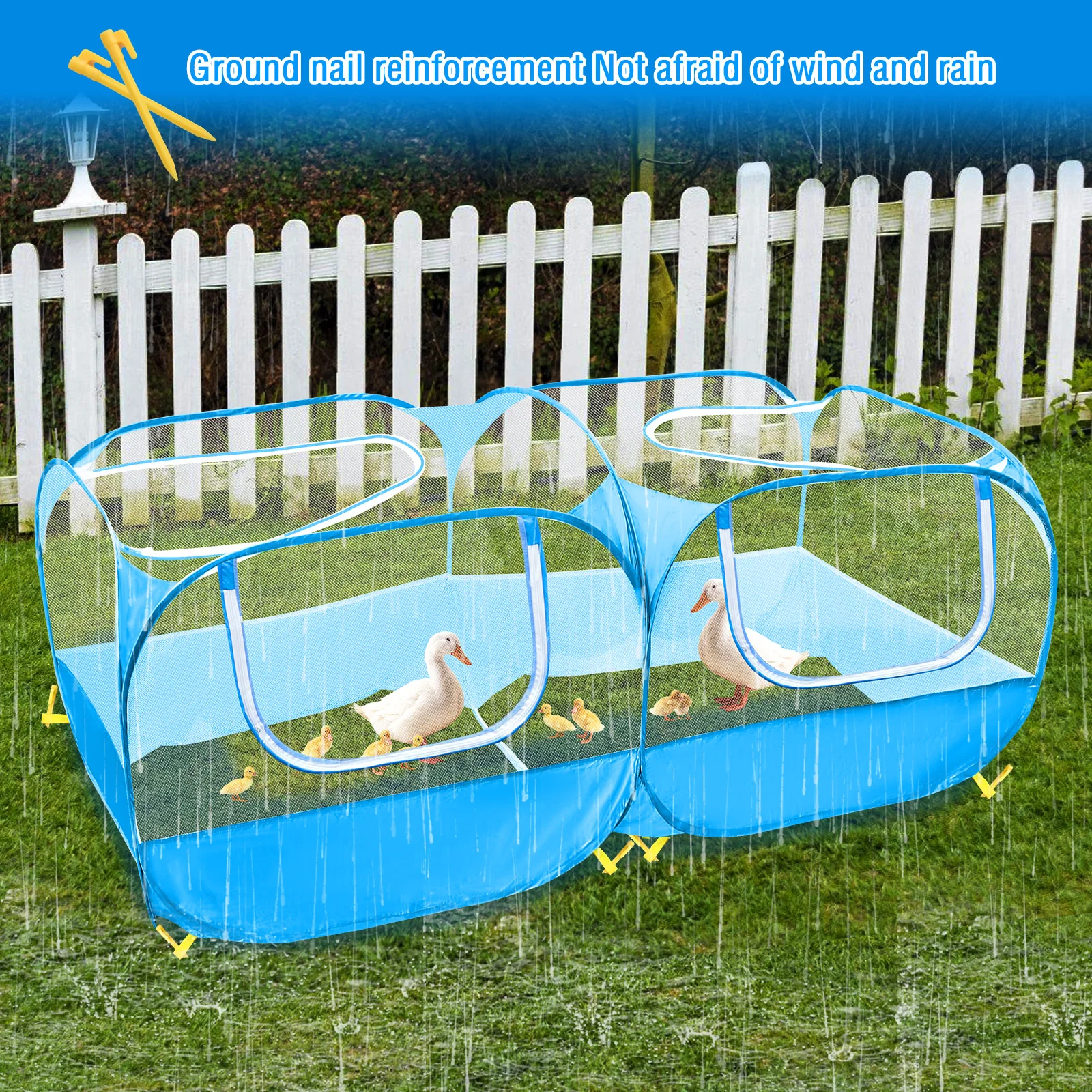 Portable Pet Fence, Bottomless - 4 Zippered Doors, No Assembly Required, Includes 8 Outdoor Pegs - Only 14 Inches When Folded.