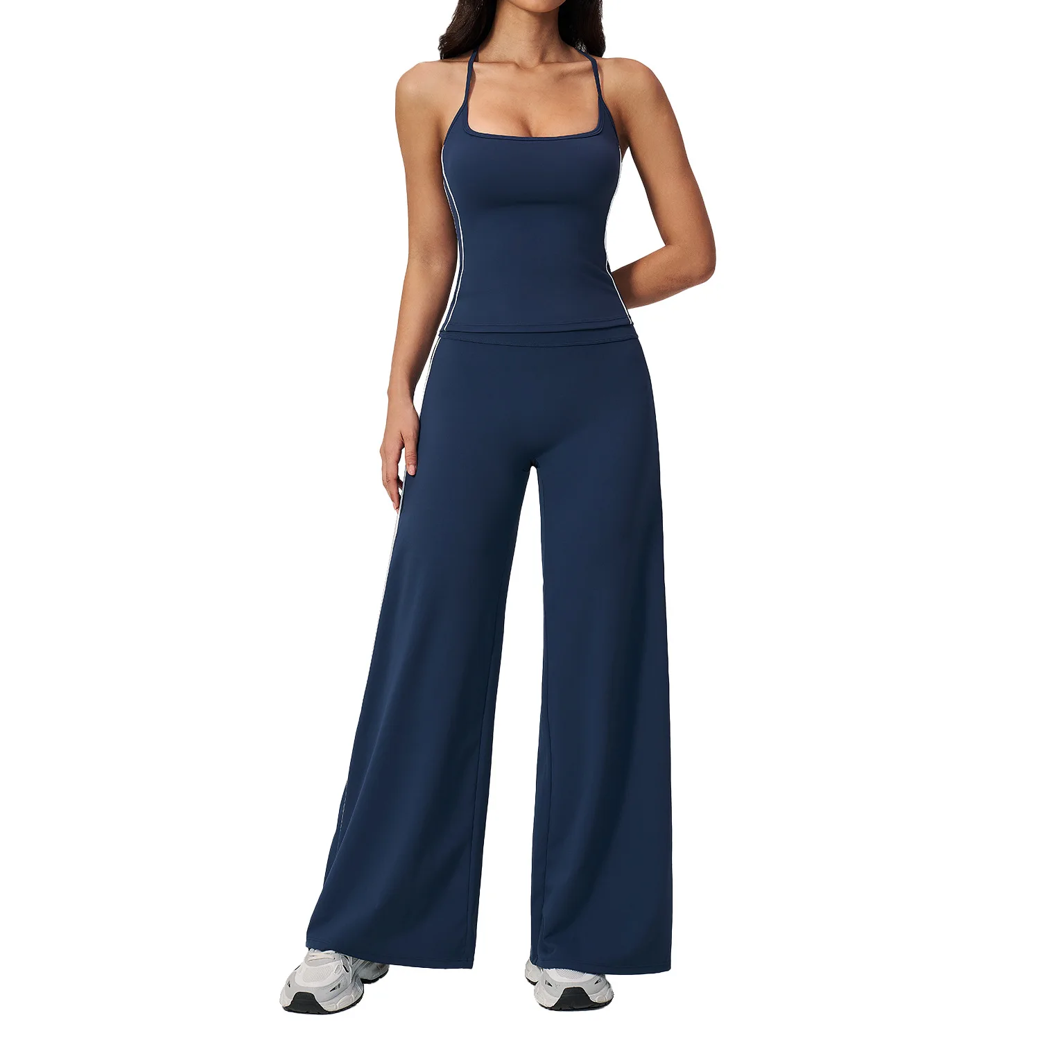 Custom LOGO women's summer sports yoga running fitness slim hip lift quick drying sling vest wide leg pants two-piece set