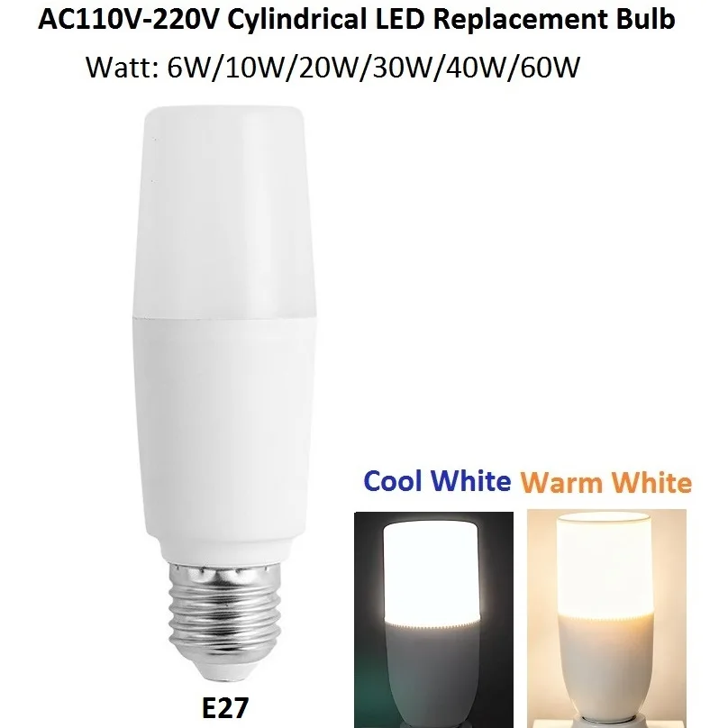 AC110-220V Cylindrical LED Replacement Bulb for Living/Bedroom/Office Pendant/Ceiling Lamp/Table Reading Light, 6W-40W Cool/Warm