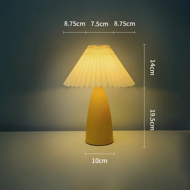 #For retro wrought iron table lamp pleated bedroom bedside lamp advanced sense imitation wood grain ins decorative atmosphere